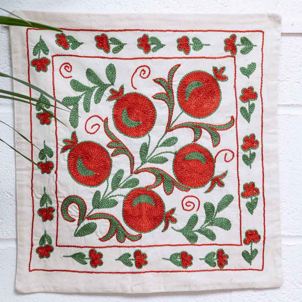 SC709 Hand Embroidered Uzbek Cream Suzani Cushion Cover 45x47cm