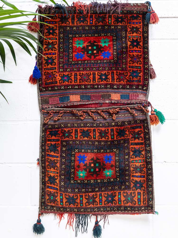 TT574 Tribal Vintage Afghan Baluch Carpet Saddlebag 62x114cm